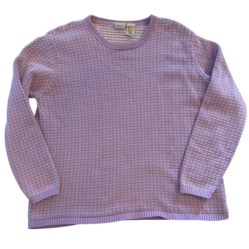 L.L. Bean Birds-Eye Knit Sweater Women XL Purple Cotton Crewneck Pullover Norway